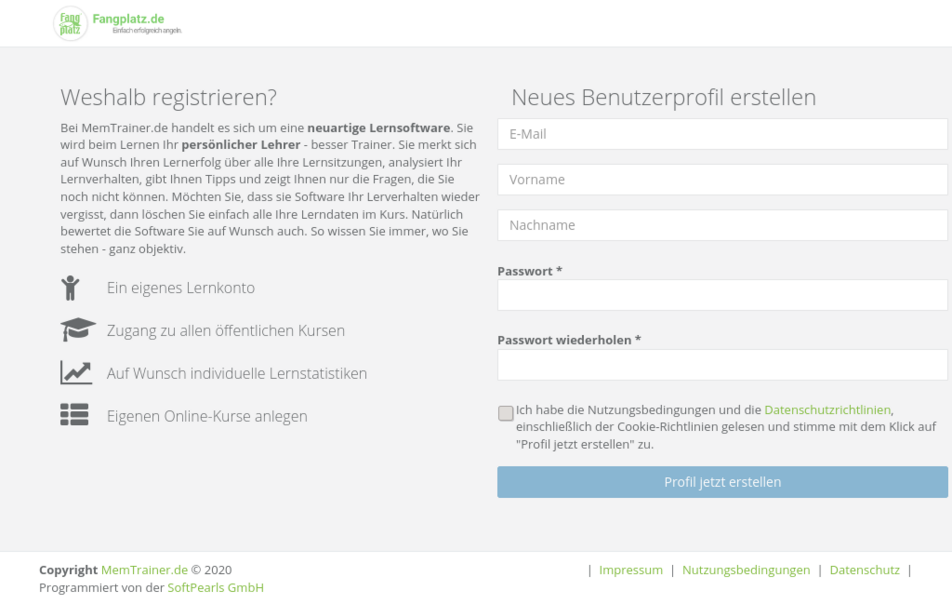  Registrierung: Anlage eines eigenen Lernkontos.